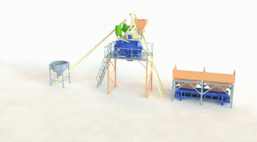 小型提升料斗式混凝土搅拌站的动画原理图